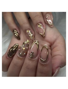 Uñas Postizas de Almendra Doradas 24Pcs - LRKNNO