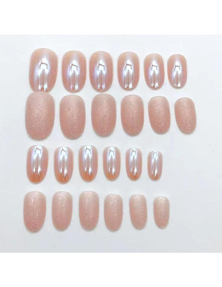 Uñas Postizas Almendra Cromadas Brillantes 24 Pcs Whiosyrt