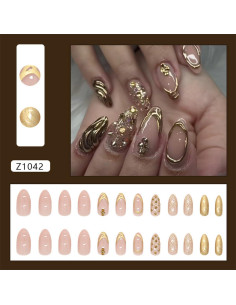 Uñas Postizas de Almendra Doradas 24Pcs - LRKNNO 2