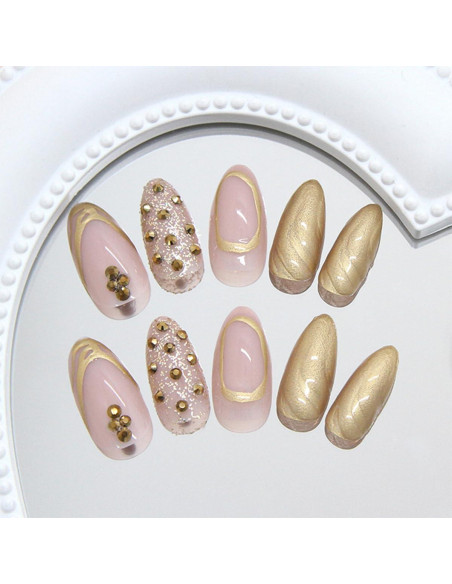 Uñas Postizas de Almendra Doradas 24Pcs - LRKNNO