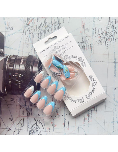 Uñas Postizas 3D Almendra Media LPOODDNU 24 Pcs Diseño Floral