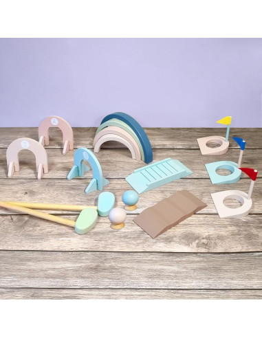 Juego de Mini Golf Interior Casa de Canicas 3 Hoyos Madera