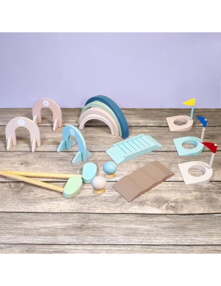 Juego de Mini Golf Interior Casa de Canicas 3 Hoyos Madera