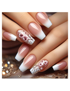24 Uñas Postizas Acrílicas Florales en Gradiente - CJDLTS