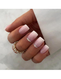 Uñas Postizas Acrílicas Qsnidy Ombre Rosa con Rhinestones 24 Pzas 2