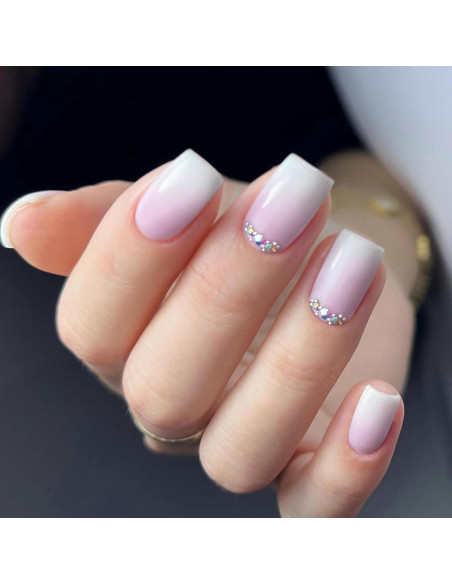 Uñas Postizas Acrílicas Qsnidy Ombre Rosa con Rhinestones 24 Pzas
