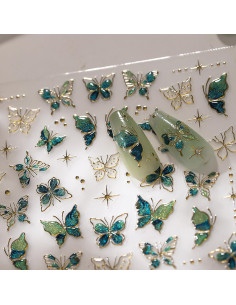 Calcomanías 5D de Uñas de Mariposa Verde y Doradas LYLYNB 2