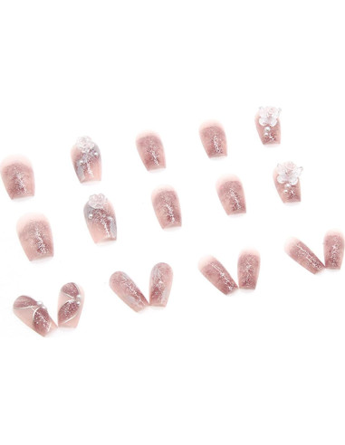 Uñas Postizas Acrílicas Reutilizables YUEJIMEIGUI 24Pcs Mariposa