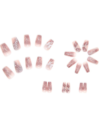 Uñas Postizas Acrílicas Reutilizables YUEJIMEIGUI 24Pcs Mariposa