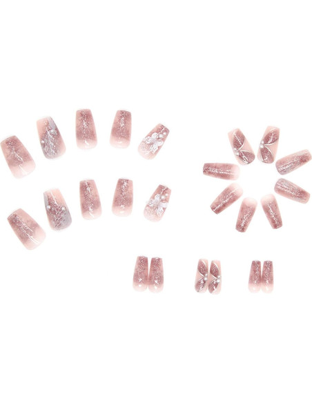 Uñas Postizas Acrílicas Reutilizables YUEJIMEIGUI 24Pcs Mariposa