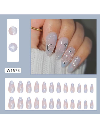 Uñas Falsas Almendras 24 Pcs FIEONCIY Acrílicas Brillantes