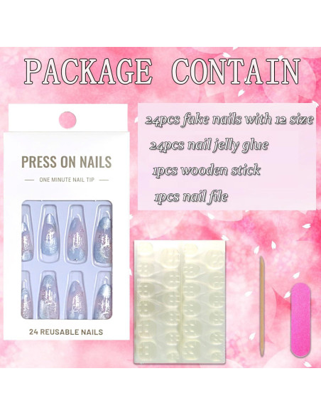 Uñas Falsas Almendras 24 Pcs FIEONCIY Acrílicas Brillantes