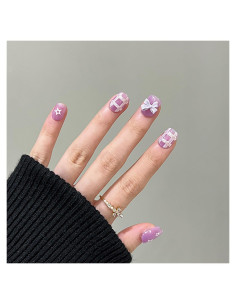 Uñas Postizas Vezocim Cortas Cuadradas Moradas 24Pcs