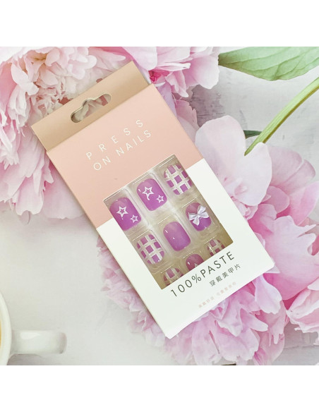 Uñas Postizas Vezocim Cortas Cuadradas Moradas 24Pcs