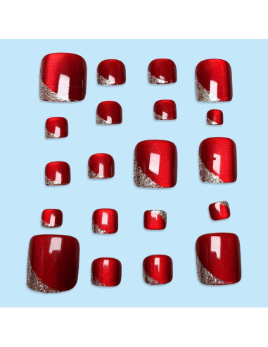 Uñas Postizas Cortas Cuadradas BLGTGH Rojo Vino 24Pcs