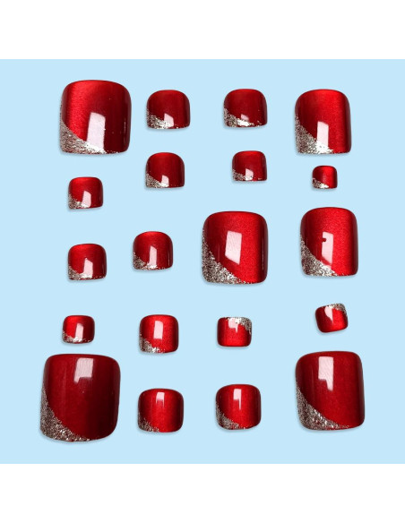 Uñas Postizas Cortas Cuadradas BLGTGH Rojo Vino 24Pcs