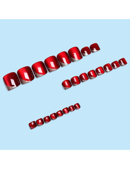 Uñas Postizas Cortas Cuadradas BLGTGH Rojo Vino 24Pcs