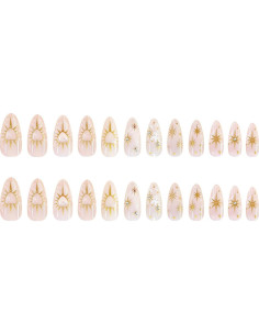 24 Uñas Postizas Almendra con Brillo Rhinestone Corazón 2