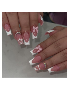 Uñas Postizas Francesas YKZFUI 24 Pzs Acrílico Medianas