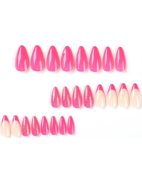 Uñas Postizas Almendra BAOYAALIN Rosa Caliente 24 Piezas