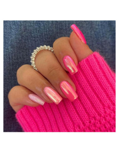 Uñas Postizas Cortas Rosa Intenso ANDGING - 24 Piezas Brillantes