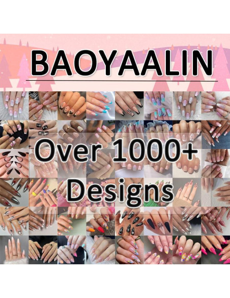 Uñas Postizas Almendra BAOYAALIN Rosa Caliente 24 Piezas