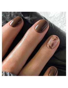 Uñas Postizas Cortas Cuadradas PXUEZAY 24Pcs Brillo Dorado