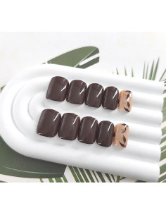 Uñas Postizas Cortas Cuadradas PXUEZAY 24Pcs Brillo Dorado 2