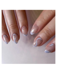 Uñas Postizas Cortas Mivota Almendra Francesa Púrpura 24 Pcs