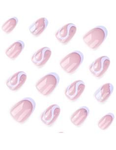 Uñas Postizas Cortas Mivota Almendra Francesa Púrpura 24 Pcs 2