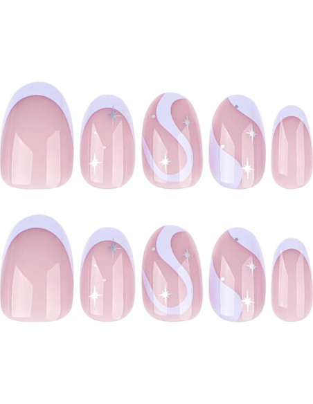 Uñas Postizas Cortas Mivota Almendra Francesa Púrpura 24 Pcs