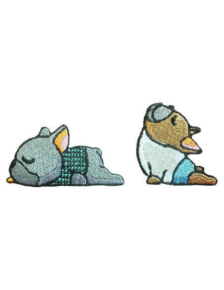Conjunto de 2 Parches Bordados Bulldog Francés 4x6 cm