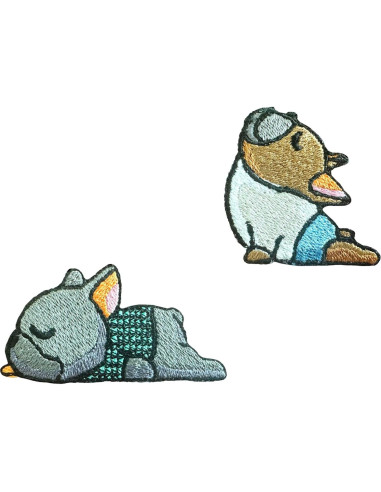 Conjunto de 2 Parches Bordados Bulldog Francés 4x6 cm