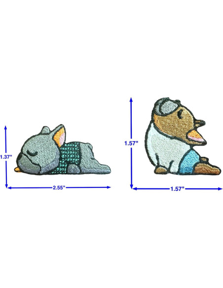 Conjunto de 2 Parches Bordados Bulldog Francés 4x6 cm