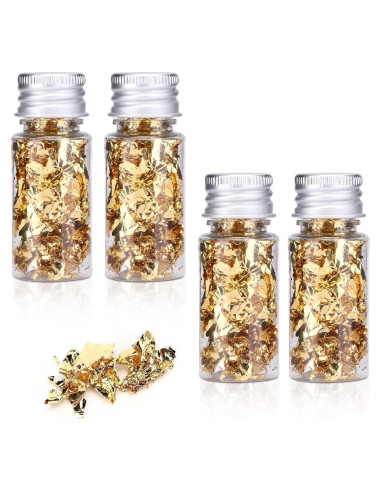 4 Botellas de 5g Copos de Oro Beufee para Decoración