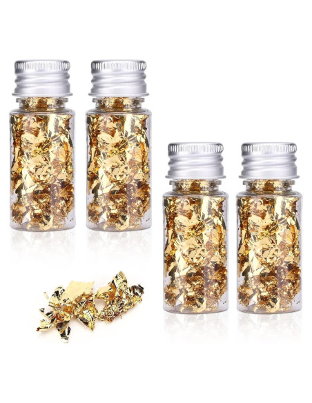 4 Botellas de 5g Copos de Oro Beufee para Decoración