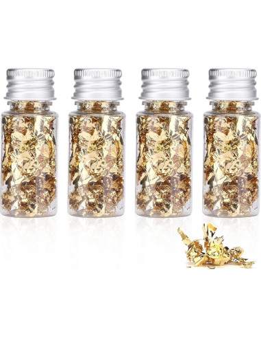 4 Botellas de 5g Copos de Oro Beufee para Decoración