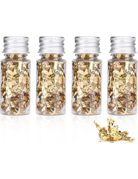 4 Botellas de 5g Copos de Oro Beufee para Decoración