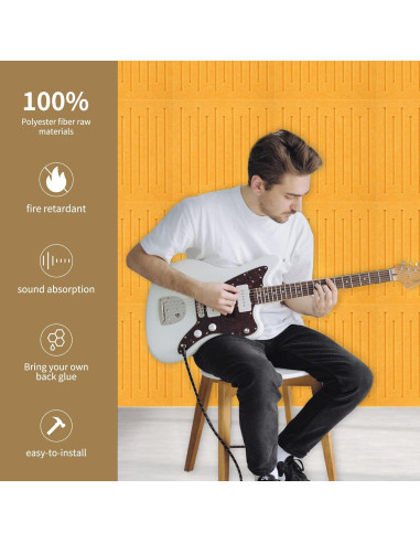 Paquete de 12 Paneles Acústicos KOIGO Amarillo Naranja 30x30 cm