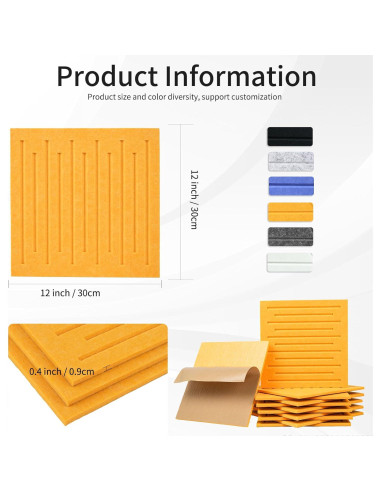Paquete de 12 Paneles Acústicos KOIGO Amarillo Naranja 30x30 cm