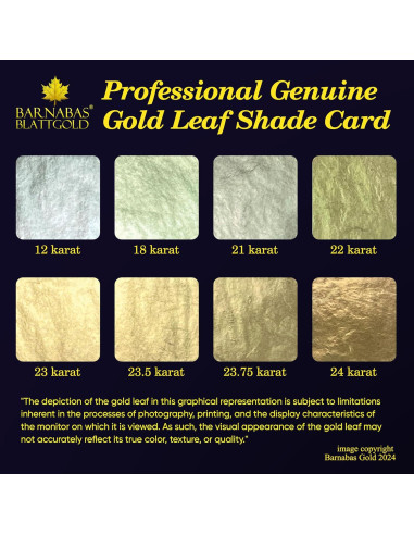 Hoja de Oro 24K Barnabas Blattgold - 25 Hojas Transferencia