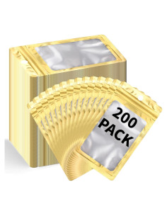 Paquete de 200 Bolsas Mylar Reutilizables MSBS 8x14cm Dorado