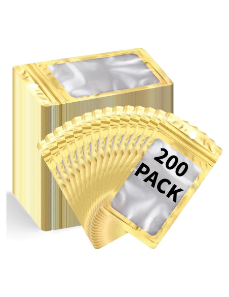 Paquete de 200 Bolsas Mylar Reutilizables MSBS 8x14cm Dorado Paquete de 200 Bolsas Mylar Reutilizables MSBS 8x14cm Dorado