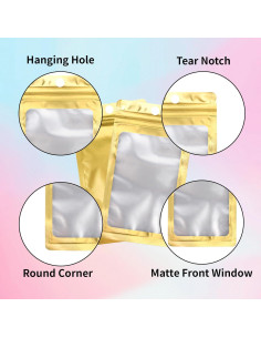 Paquete de 200 Bolsas Mylar Reutilizables MSBS 8x14cm Dorado 2