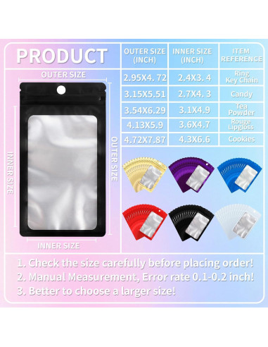 Paquete de 200 Bolsas Mylar Reutilizables MSBS 8x14cm Dorado