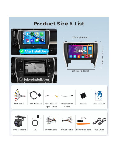 Estéreo de Coche Rimoody 10.1" Android 2G+64G para Toyota Camry 2015-2017