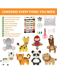 Kit de Costura Craftorama para Niños - Animales Salvajes, 165 Piezas 2