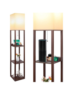 Lámpara de Estante LED 3-en-1 SHINE HAI Marrón con USB y Toma