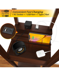 Lámpara de Estante LED 3-en-1 SHINE HAI Marrón con USB y Toma 2