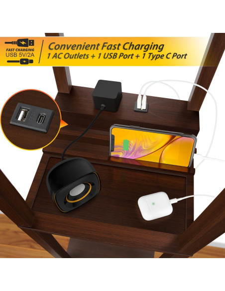 Lámpara de Estante LED 3-en-1 SHINE HAI Marrón con USB y Toma